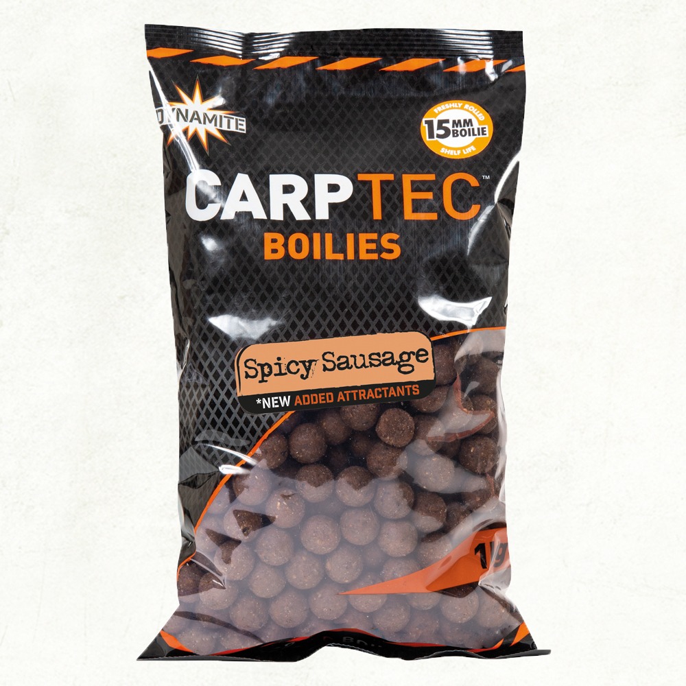 Dynamite Baits Carptec Spicy Sausage 15mm Shelf Life Boilies - Click Image to Close