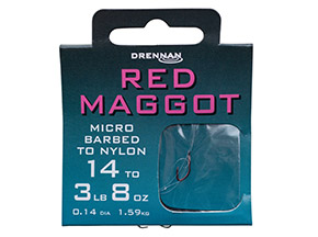 Drennan Red Maggot Micro Barbed Hooks to Nylon - Click Image to Close