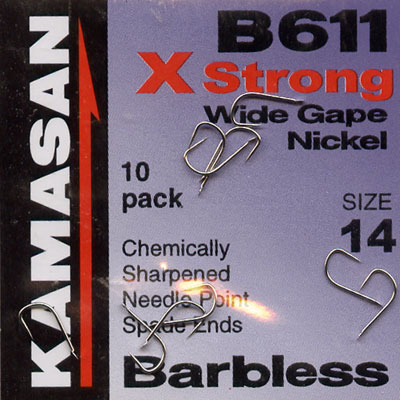 Kamasan B611 Wide Gape Nickel Barbless Hooks